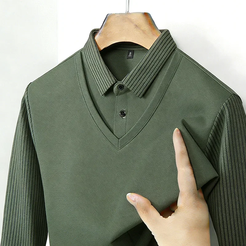 Men's Fake Two Piece Shirt Col - Mens Fashion Clothes 评论和价格