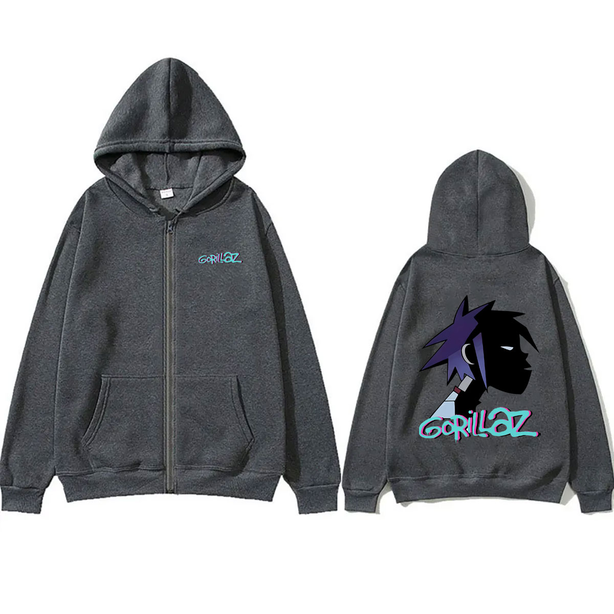 Rock Band Gorillaz Face Graphi - Mens Fashion Zip Up Hoodies 评论和价格